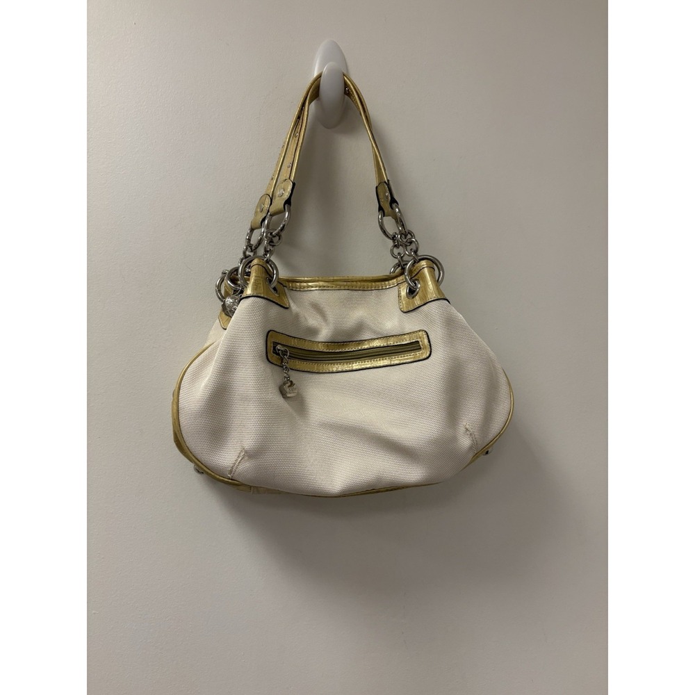VTG Y2K Kathy Van Zeeland Studded Satchel  Cream/Gold Zip Lined Charms NWT